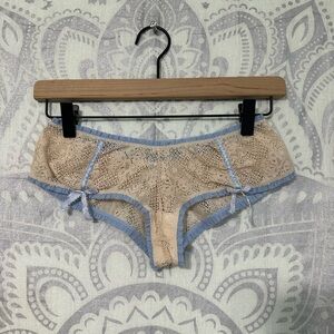 New $14 Macys Y2K 90s Coquette Lace Bikini Panty Bow Bows Nude Baby Doll Blue M